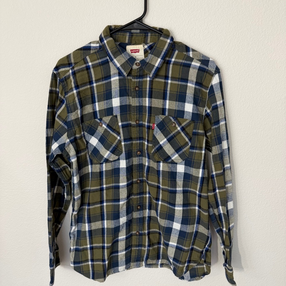 Levi's Plaid Flannel Button Down Shirt Mens M Olive Green Good 3LGLW1839
